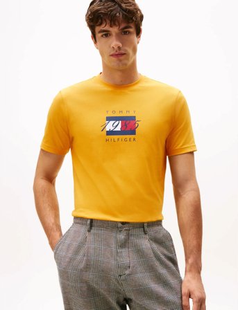 Tommy Hilfiger Linear Flag Graphic Tee - Yellow - S