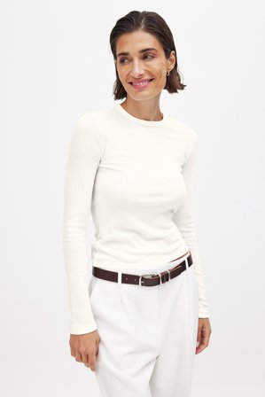 NA-KD Basic Haut côtelé encolure ronde à manches longues - Top basique - OffBlanc - XS (EU 32)