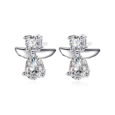 Glittrande Silver Örhängen - Ängel / Änglar Med Vita Kristaller Silver