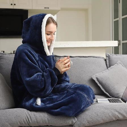 Varm och mysig tjock flanell oversized luvtröja med ärmar och gi