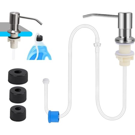 Innebygd Såpedispenser - Rustfritt Stål - 360° Roterbar - Praktisk - 31mm Hull i Vask eller Benkeplate - Med 1,2M Silikonslange