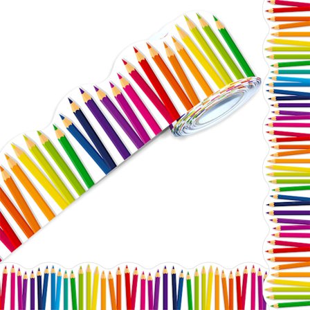 60 fot anslagstavla kanter, vågformad penna mönster trim för klassrum skola kontor dekor, rullad kant för griffeltavla & vägg