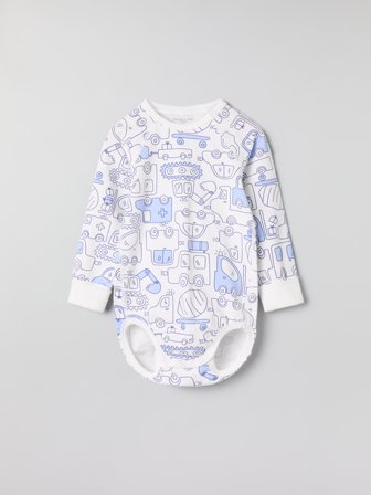 Polarn O. Pyret - Extendable bodysuit with car print - 74 - Childrenswear - white