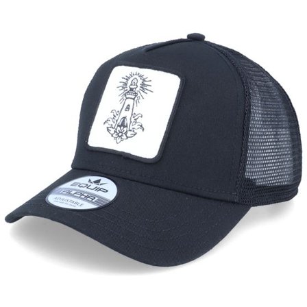 Iconic - Svart trucker Keps - Lighthouse Ornament Patch Black Trucker @ Hatstore