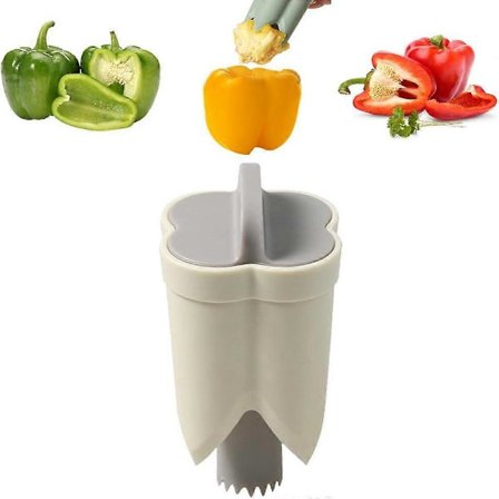 Pepper Corer Seed Remover, 2 i 1 Frukt Pepper Corer Remover, Grønnsaks Core Remover Kreativt Kjøkken Pepper Corer (Beige)