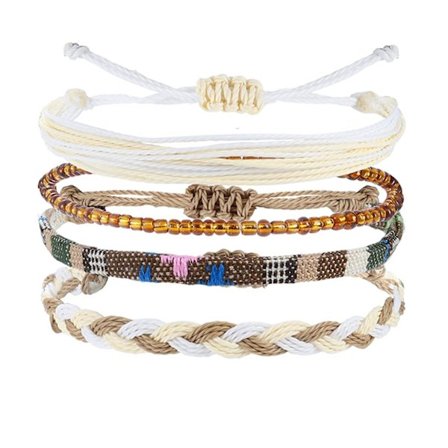 4-pak Strandarmbåndssæt til mænd og kvinder - Justerbare flettede rebarmbånd, Surfer Boho Sommerankelarmbånd, Håndlavet snor J