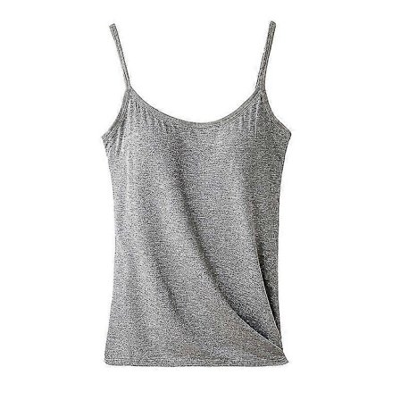 Långa Camis med inbyggd hylla BH Justerbar rem Kvinnor Lager Grundläggande Tanktopp Enfärgad Bomull Bröstkudde Sommar T-shirt [avancerad kvalitet! 50%