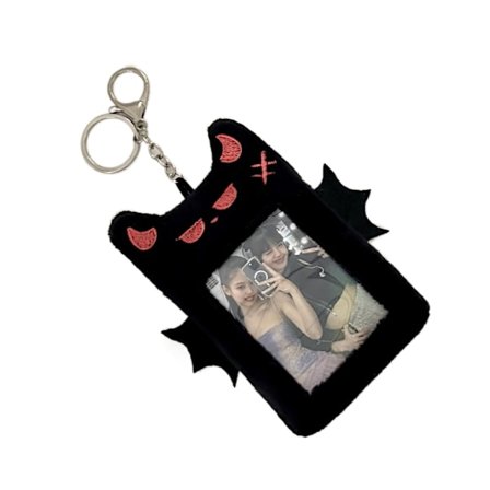 Elegant fotokortshållare Fladdermus Plysch Kortskydd Nyckelring för dagligt bruk Svart