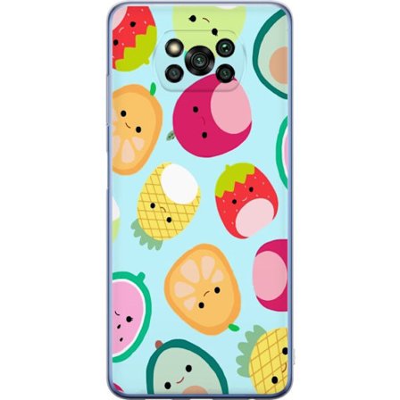 Kompatibelt Mobildeksel til Xiaomi Poco X3 Pro Mønster av kawaii-frukter som jordbær sitron ananas og avocado på lyseblå bakgrunn