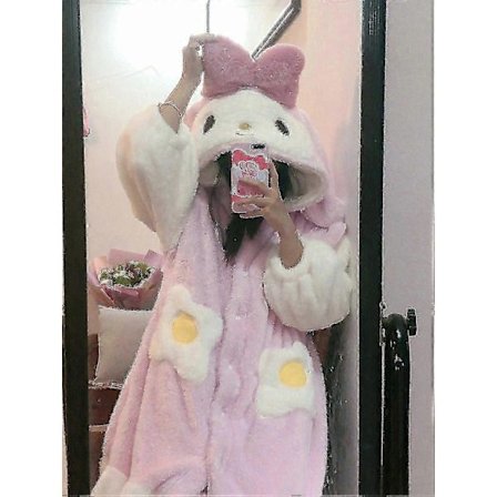 Kawaii Sanrio Kuromi Cinnamoroll My Melody Pehmoiset oloasut Naisten pyjamat Kylpytakki Hupullinen Söpöt pyjamat Pehmoinen pitkä yöpaita Lahja