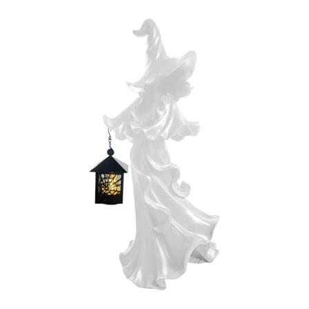 Witch Lantern Ornament Ansiktsløs spøkelsesskulptur med LED-lanterne hvit