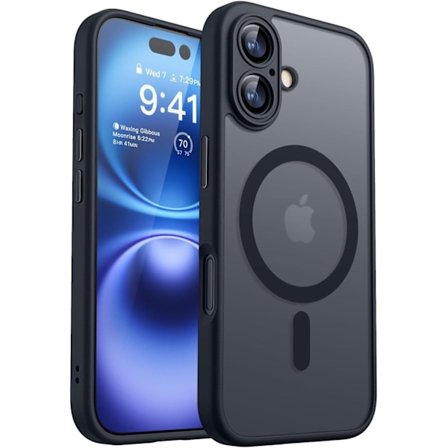 Magnetisk skal til iPhone 16, Kompatibelt med MagSafe, Gennemsigtig mat bagside, Slankt Stødsikkert skal, Sort