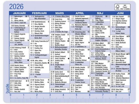 BURDE Kalenderkort 2026 - Lyreco - Almanackor och kalendrar - Fickkalendrar - Små fickkalendrar