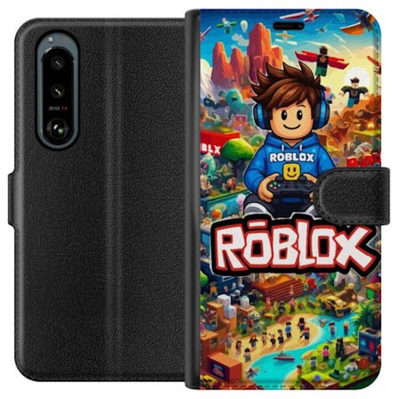 Kompatibel Tegnebogsetui til Sony Xperia 5 III Roblox-verden med spilkarakterer og farverige eventyr fyldt med action og flyvende køretøjer