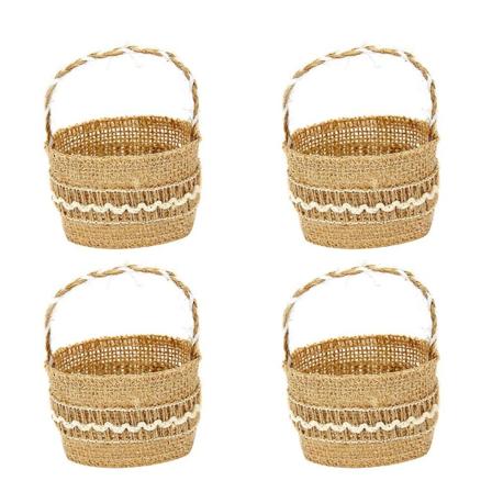 4 stk Bryllupsdekoration Sød Linnedkurv Bryllupsgavekurv Picnic Kurv Håndtag Lille Blomsterkurv 10*6cm