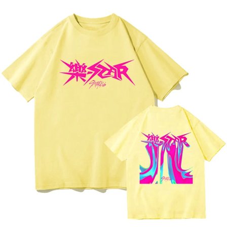 Kpop Stray Kids Rock Star Album Skjorte Dame Herre Streetwear Kortærmet Topp Fans T-skjorte Gave Gul