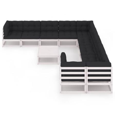 Vidaxl Loungegrupp Med Dynor 11 Delar Vit Massiv Furu Vit