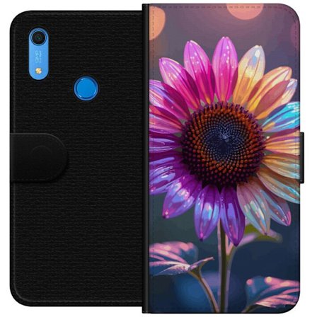 Kompatibelt Lommeboketui til Huawei Y6s (2019) Irideserende blomst med glitrende kronblad i rosa lilla og gull mot myk bokeh bakgrunn