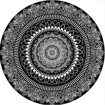 RYI-Rund Matta 100cm Svart Mandala Mjuk Badrumsmatta Halkskydd Tvättbar Accentmatta Luddig Golvmatta för Entré Vardagsrum Sovrum Barnrum