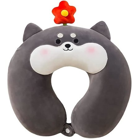 Söpö Corgi-koiran U-muotoinen niskatyyny, pehmeä Shiba Inu Akita -pehmolelu, lahjoja lapsille (musta-u-muotoinen)