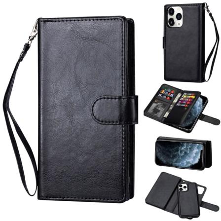 Iphone 12 / 12 Pro - 9-korts 2in1 Magnet/fodral - Svart Black Svart