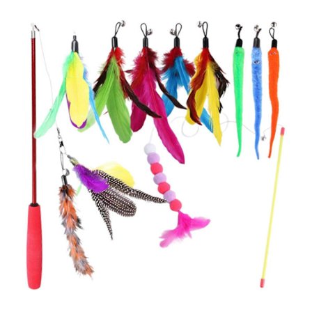 Fjäder Interaktiv Retsticka Leksak med 8 Refiller för Katter Fåglar[D]