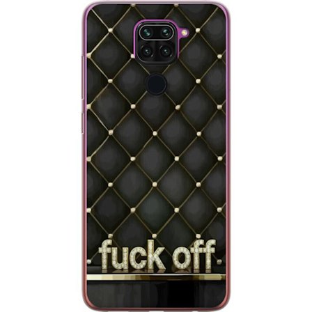 Kompatibelt Mobildeksel til Xiaomi Redmi Note 9 Stykket svart bakgrunn med teksten fuck off i gull