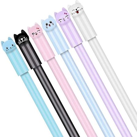 Red Ink Gel Pen Cat Cute Pens Kawaii Kulspetspennor (6st Röda) - spot sales