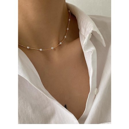 Delikat pärlhalsband med kedja - Halsband med pärlor - Halsband med pärlor för vardagsbruk - Presenter