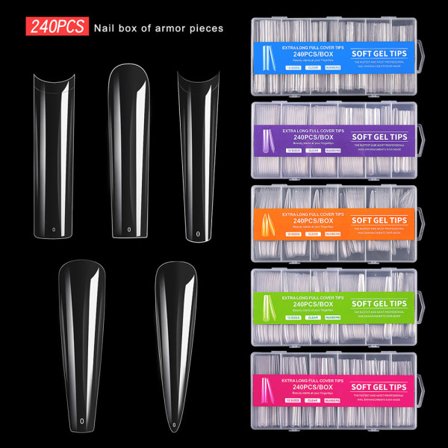 240st Ekstra Lange Negletipper Klar Falske Negler Negletipp med Eske Gelnegler Akryl Negler for Salonger og DIY Nail Art Hjemme Grønn (Ballerina)