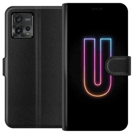 Kompatibel Tegnebogsetui til Motorola Motorola Moto G72 Minimalistisk neonbogstav U i farverig lyseffekt mod sort baggrund