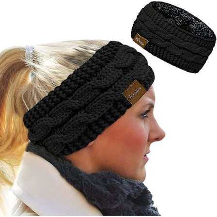 Vinterpandebånd til kvinder i uld, ørevarmere til kvinder Pandebånd Strikket Tyk Fleeceforet, Vintervarme Øremuffer H