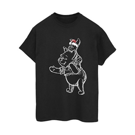 Disney Dam/Damer Winnie The Pooh Piglet Jul Bomull Boyfriend T-Shirt 3XL Svart