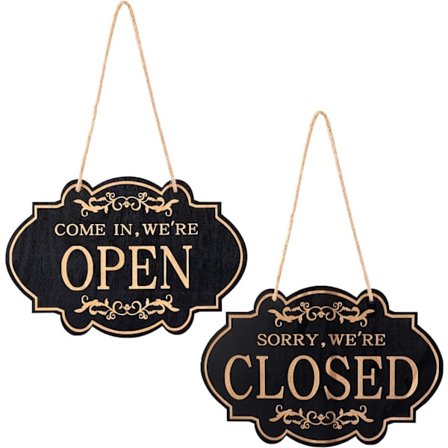 1 åpent og lukket skilt, 30x20cm tosidig åpent og lukket skilt