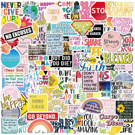 105-pakkaus inspiroivia tarroja teini-ikäisille, aikuisille ja lapsille vesipulloon, kannettavaan tietokoneeseen, romupaperin koristeluun, 