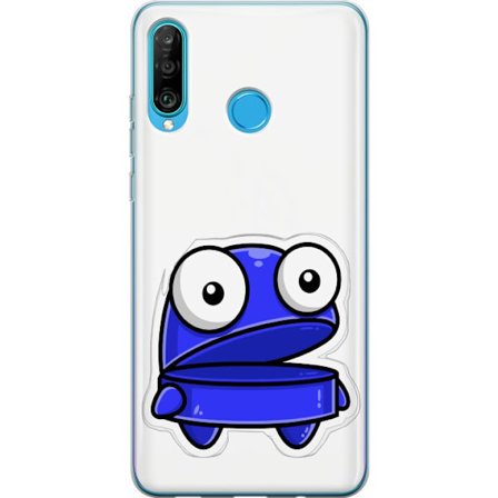 Kompatibel Mobilcover til Huawei Huawei P30 lite Blå tegneseriefigur med åbent udtryk og store øjne i sjov illustration