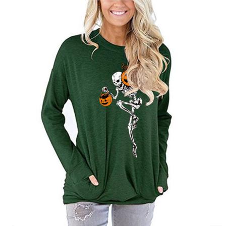 Dam T-shirt Skull Pumpkin Casual Lös Långärmad Tunikatopp