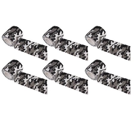 6 stk Kamuflasjetape Rull Selvklebende Teleskopisk Ikke-vevd Stoff for Jakt Ridning Utendørsutstyr Snø Svart Hvit Type 7