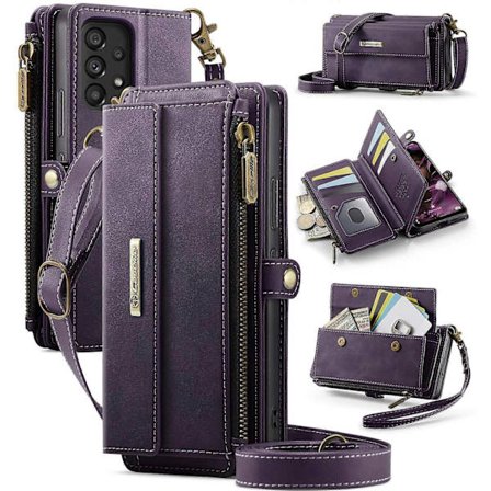 Kompatibel med Samsung Galaxy A53 5G Fodral CASEME C39 RFID Dragkedja Plånbok Ställ Läderfodral med Rem-Perfet