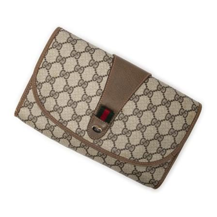 Gucci Vintage, Pre-owned Accessory Collection Web Clutch Bruin, Dames, Maat:ONE Size,Canvas