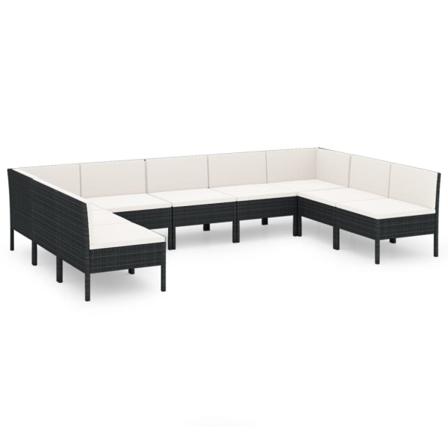 Vidaxl Loungegrupp För Trädgården Med Dynor 9 Delar Konstrotting Svart
