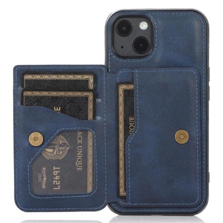 Iphone 13 Mini - Läderbelagt Skal Med Kortfack - Blå