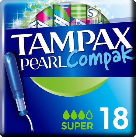 Tampax Pearl Compak Super Tamponer 18 stk, Medicin & Pleje, Bind & Indlæg, Tamponer