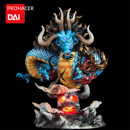 Ingen låda One Piece Actionfigur 22cm Kaido Drakform med Lampa Fyra Kejsare Anti-stress Dockmodell Gåva till Fans