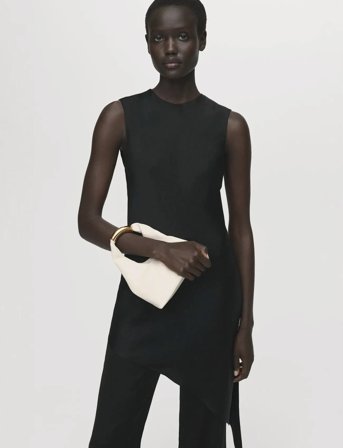 Mango Asymmetrical Satin Top - Black - S