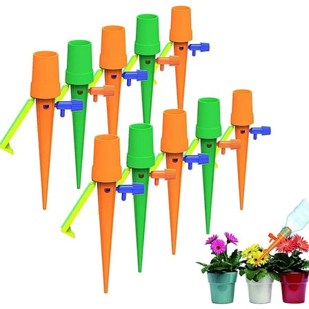 Dryp-flaske, automatisk plantevander 10 stk. - Drypvandingsflaske, automatisk plantevander, drypvanding, med kontrolventiler