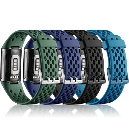 4 stk. Kompatibel med Fitbit Charge 5/Charge 6 armbånd til kvinder og mænd, åndbare sportarmbånd med lufthuller