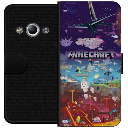 Yhteensopiva Lompakkokotelo Samsung Galaxy Xcover 3 Minecraft-maailma seikkailuhahmoilla ja ikonisilla ympäristöillä, värikkäitä lohkomotiiveja