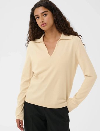 Soaked in Luxury Slspina Regular Polo Pullover Ls - Cream - L