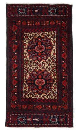 Annodato A Mano Beluch Tappeto 90X170 Di Lana Nero/Rosso Scuro Piccolo